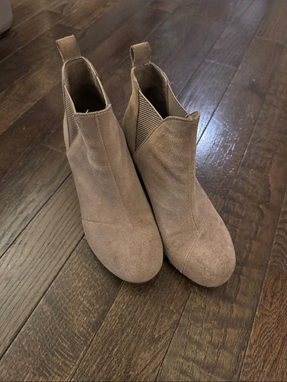 Toms Women’s Suede Wedge Ankle Booties in Taupe